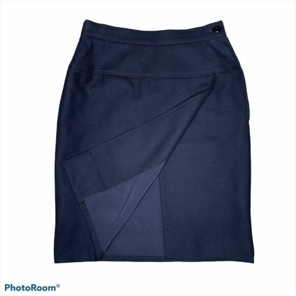 Valentino Vintage 80’s Wool Black Faux Wrap Skirt - Picture 8 of 12